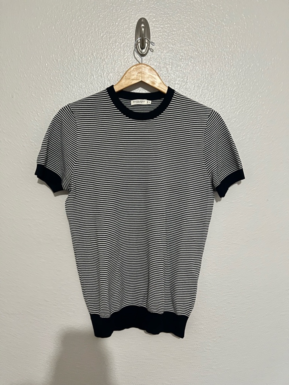 Suitsupply Black & White Striped Short-Sleeve Crew